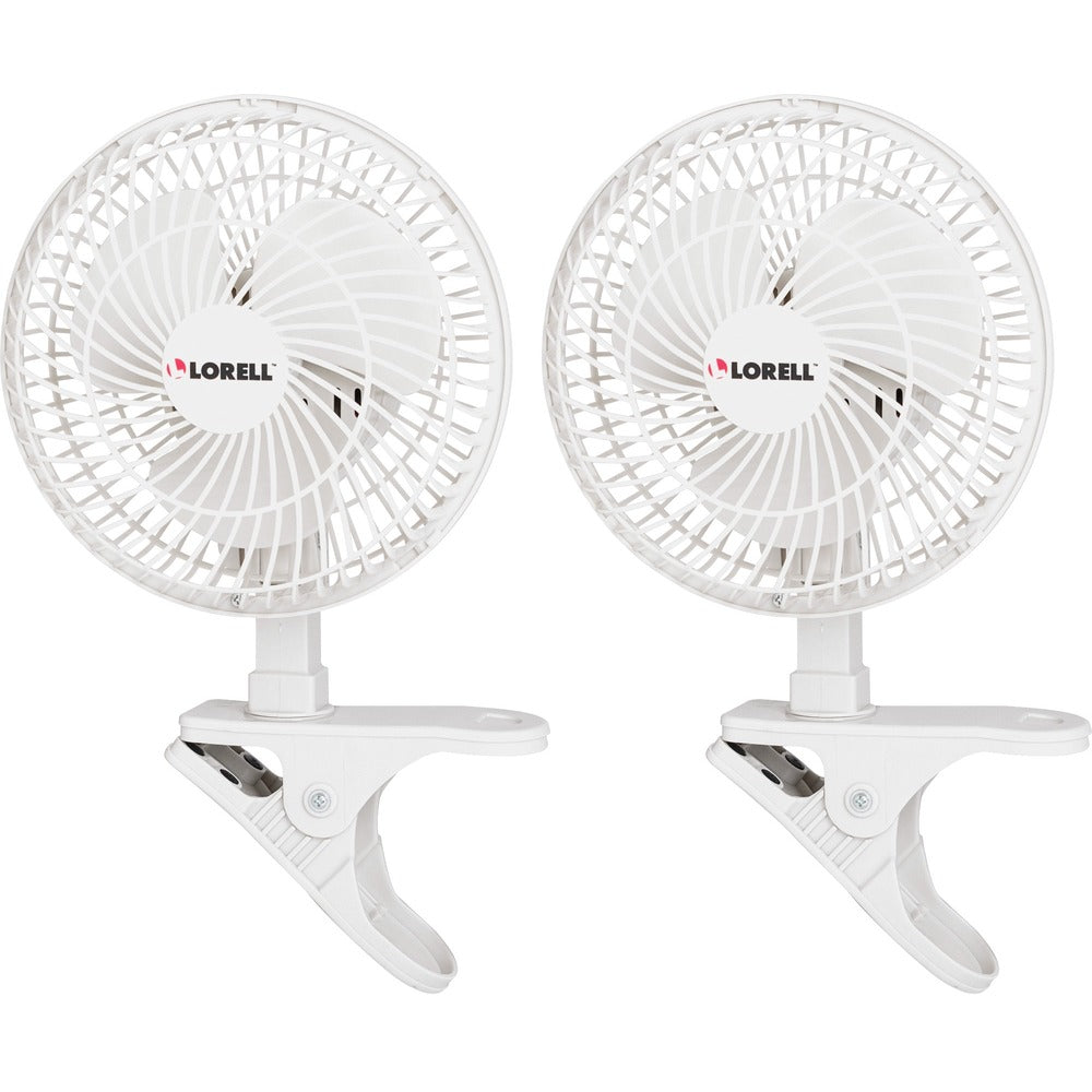 Image of Lorell 6" Clip-On Fans,2-Speed,5' Cord,8"x6"x9-1/2",2/BD, White
