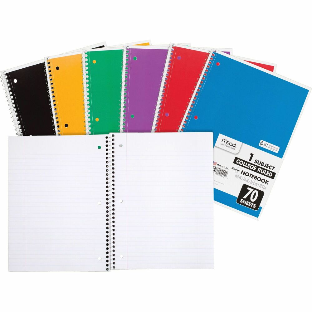 Image of Mead Notebooks, Spiral, 1-Subject, 70 Sht, 8"x10-1/2", 12/BD, AST