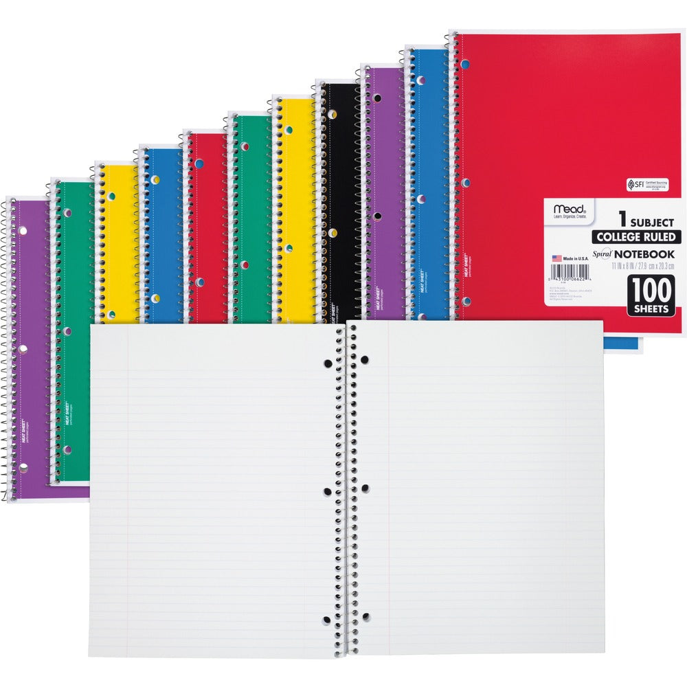 Image of Mead Notebooks, Spiral, 1-Subject,100 Sht, 8"x10-1/2", 12/BD, AST