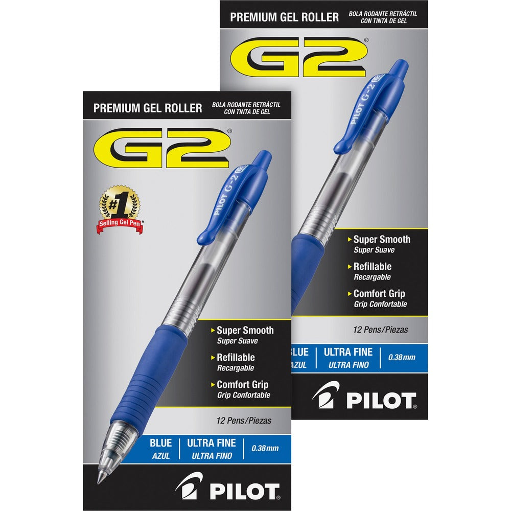 Image of Pilot Retractable Pens, Ultra Fine,24/BD,Clear Barrel/Blue Ink