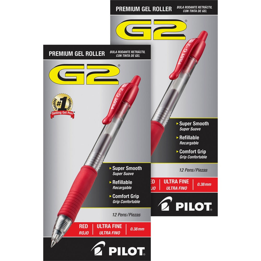Image of Pilot Retractable Pens, Ultra Fine,24/BD, Clear Barrel/Red Ink