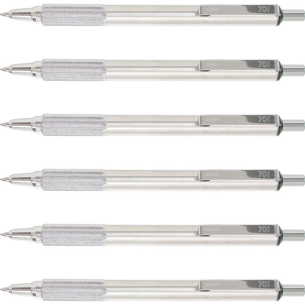 Image of Zebra Ballpoint Pens,Retractable,Stainless Steel,.7mm,6/BX,Black