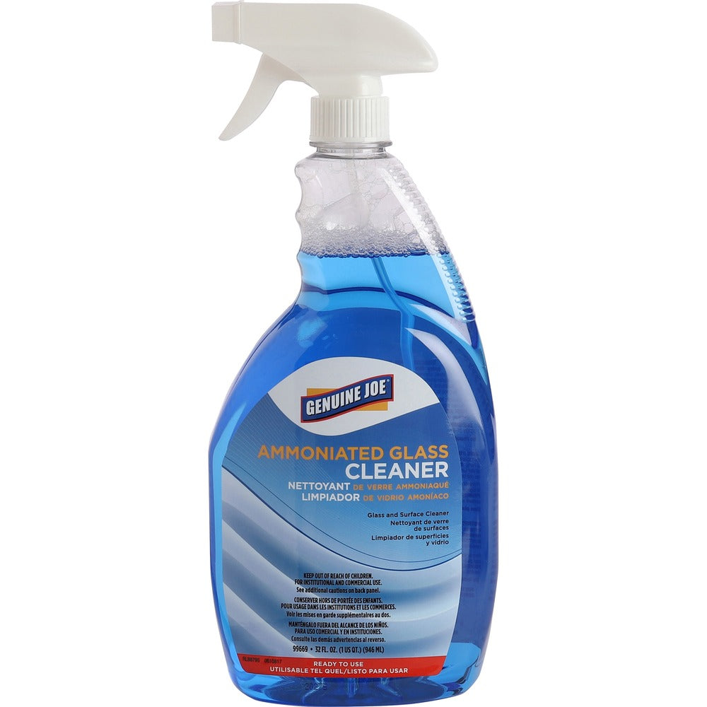 Image of Genuine Joe Glass Cleaner, Ammoniated, Spray Bottle, 32 oz, Dark Blue