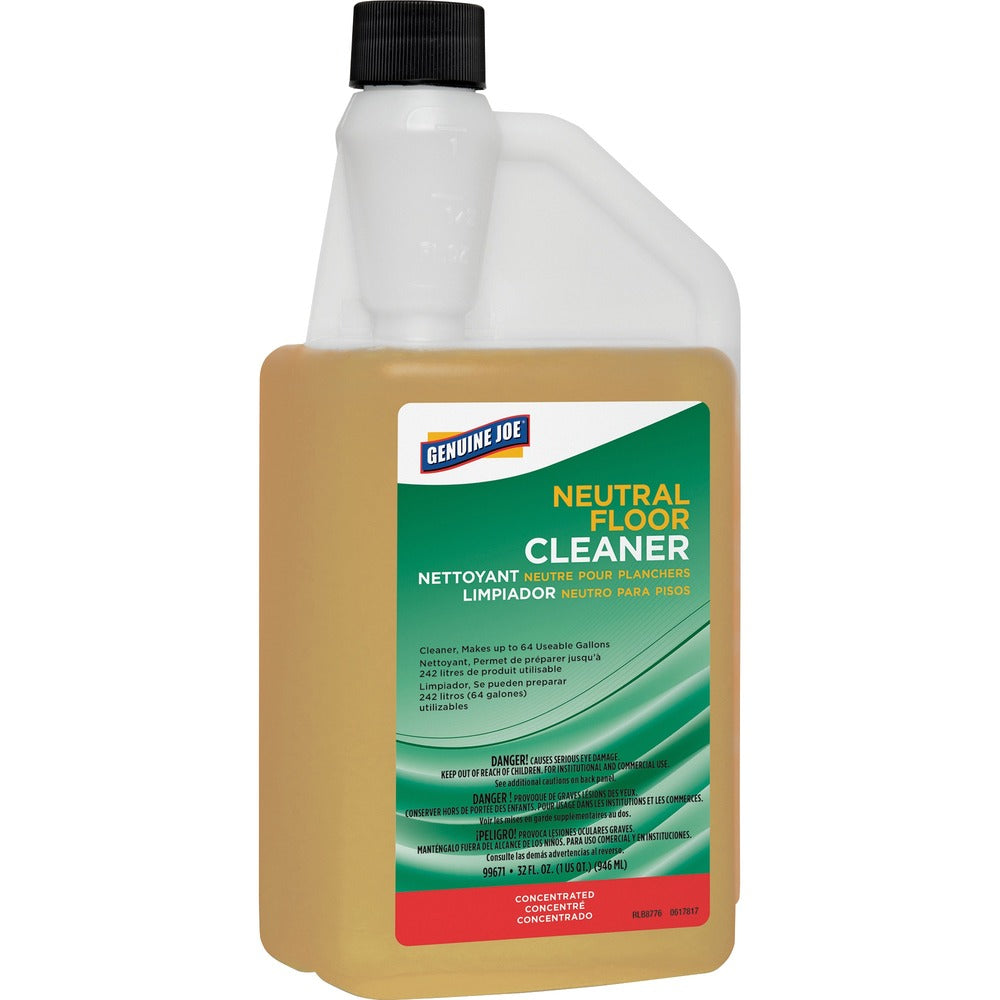Image of Genuine Joe Floor Cleaner, Concentrated, Neutral pH, 32 oz, Yellow