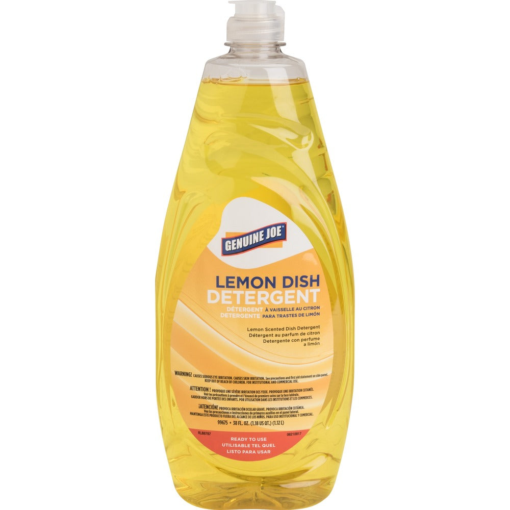 Image of Genuine Joe Dish Detergent, Pot & Pan, Conc, Lemon, 38 oz, Yellow