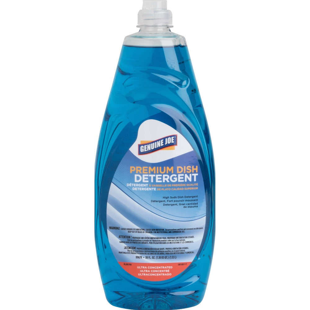 Image of Genuine Joe Dish Detergent, Concentrated, Squeeze Bottle, 38 oz, Blue