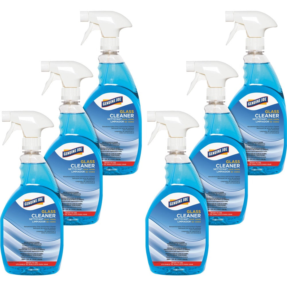 Image of Genuine Joe Glass Cleaner,Non-ammoniated,Spray Bottle,32 oz,6/CT,Blue