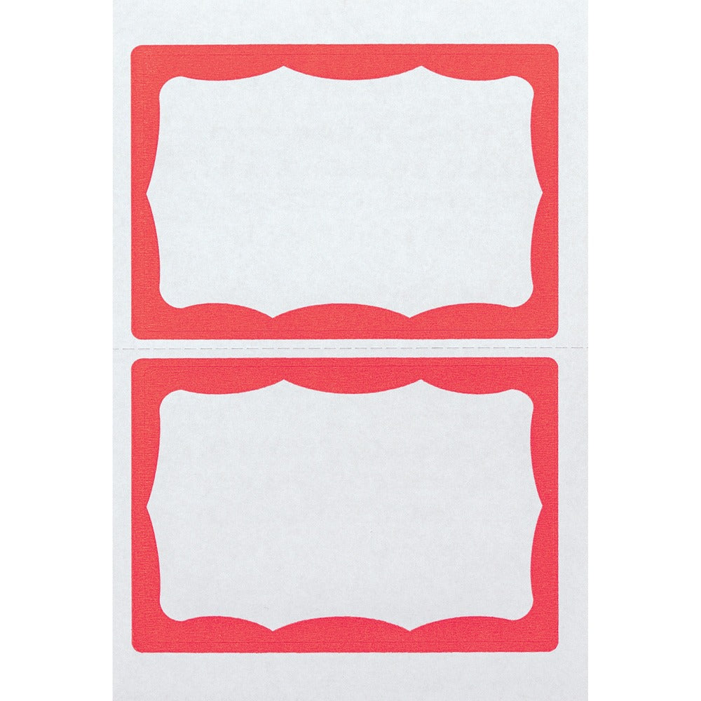 Image of Advantus Corp. Badge Stickers,Self-adhesive,3-3/4"x2-5/8",100/Box,White/Red