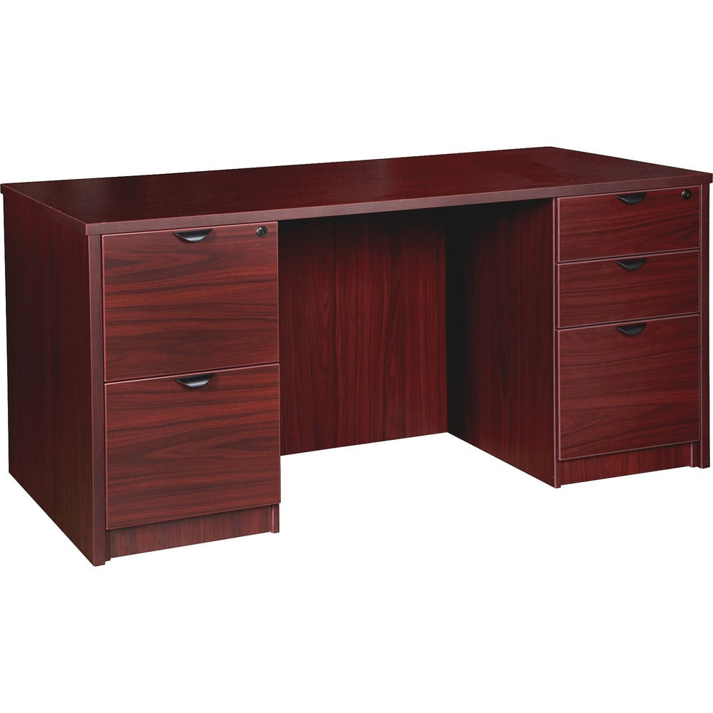 Image of Lorell Double-pedestal Desk, F/F, B/B/F, 60"x30"x29", Mahogany