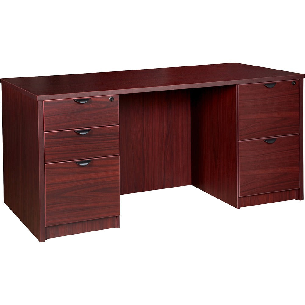 Image of Lorell Double-pedestal Desk, F/F, B/B/F, 66"x30"x29", Mahogany