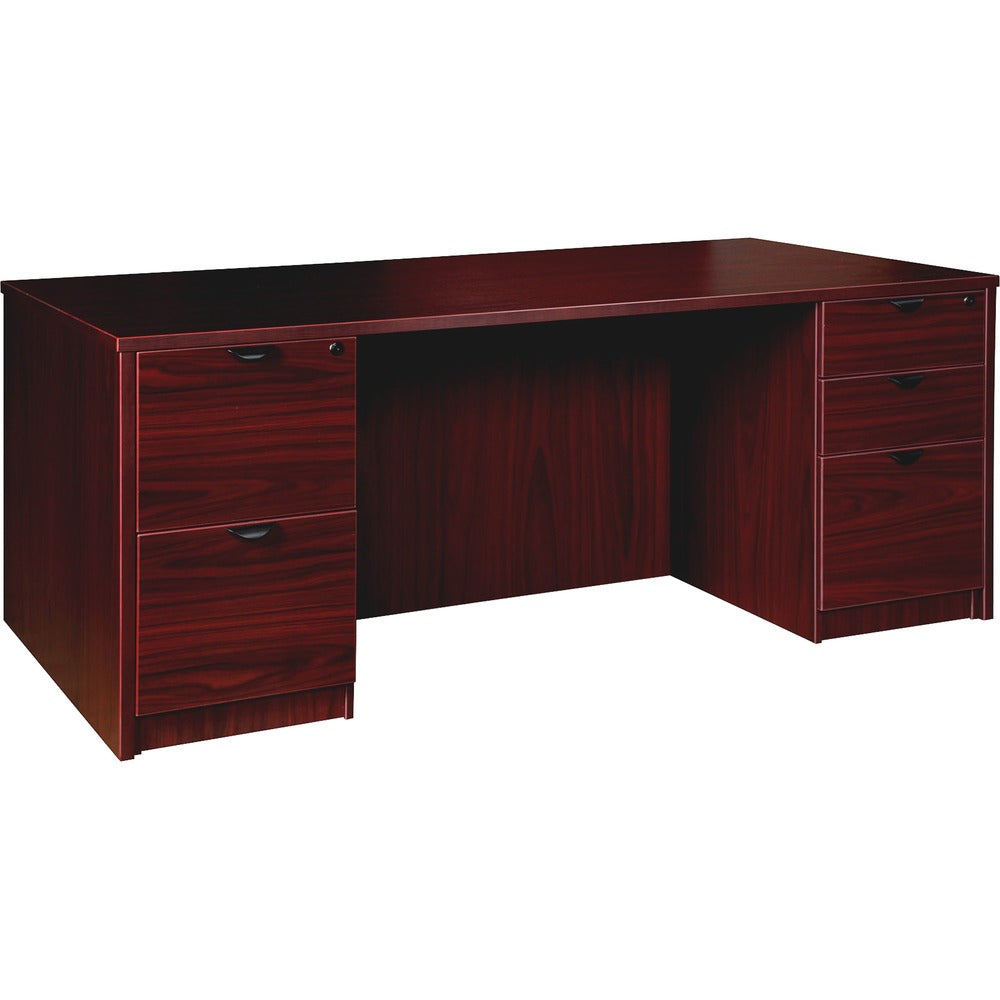 Image of Lorell Double-pedestal Desk, F/F, B/B/F, 72"x36"x29", Mahogany