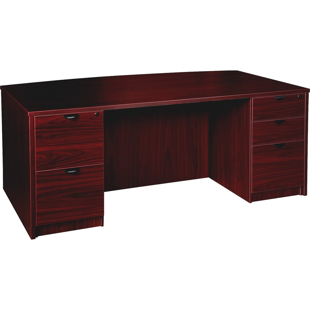Image of Lorell Double-pedestal Bowfront Desk, F/F, B/B/F, 72"x42"x29", MY