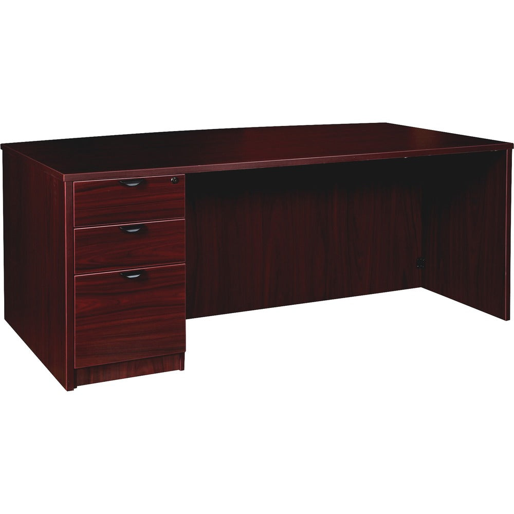 Image of Lorell Left-pedestal Bowfront Desk, B/B/F, 72"x42"x29", Mahogany