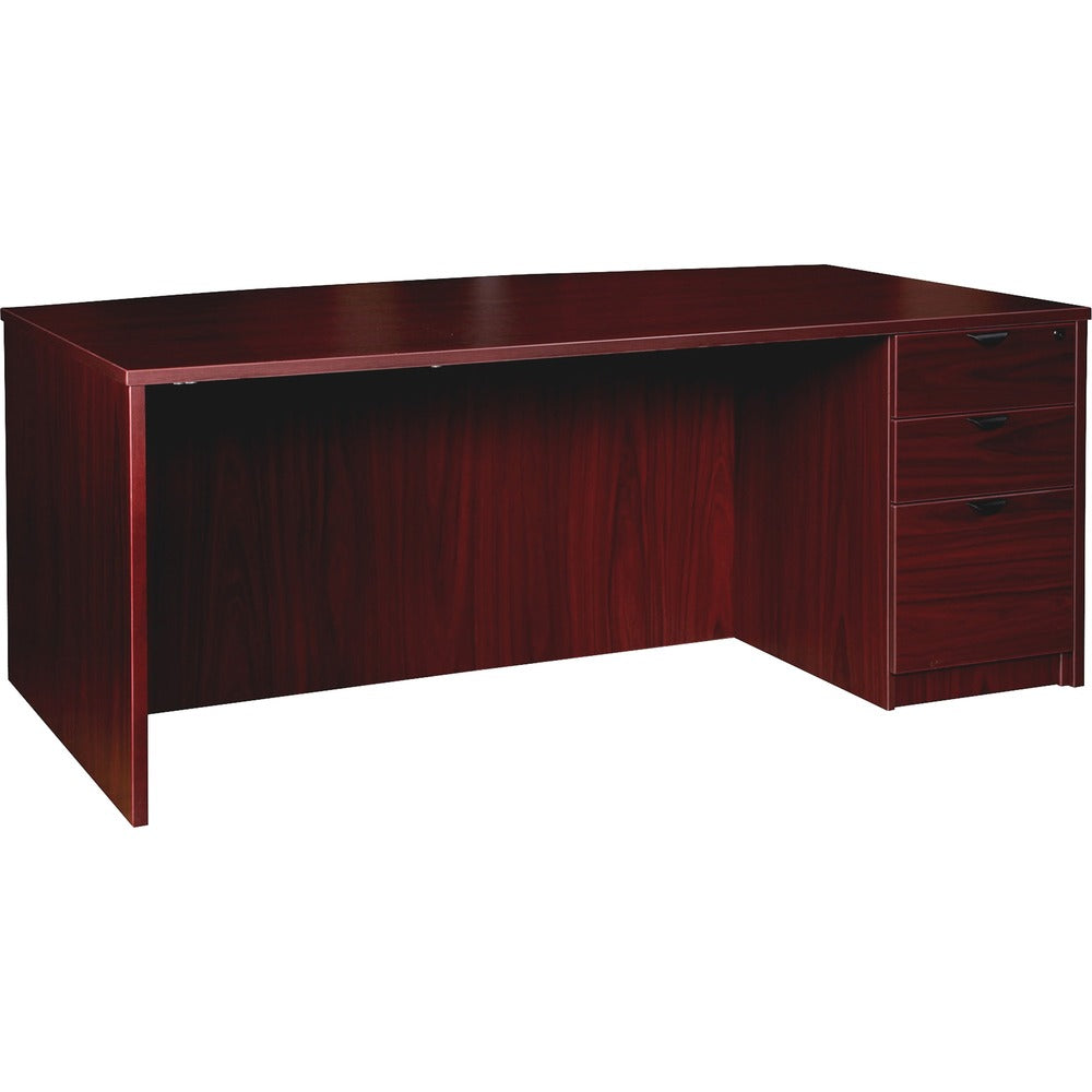 Image of Lorell Right-pedestal Bowfront Desk, B/B/F, 72"x42"x29", Mahogany