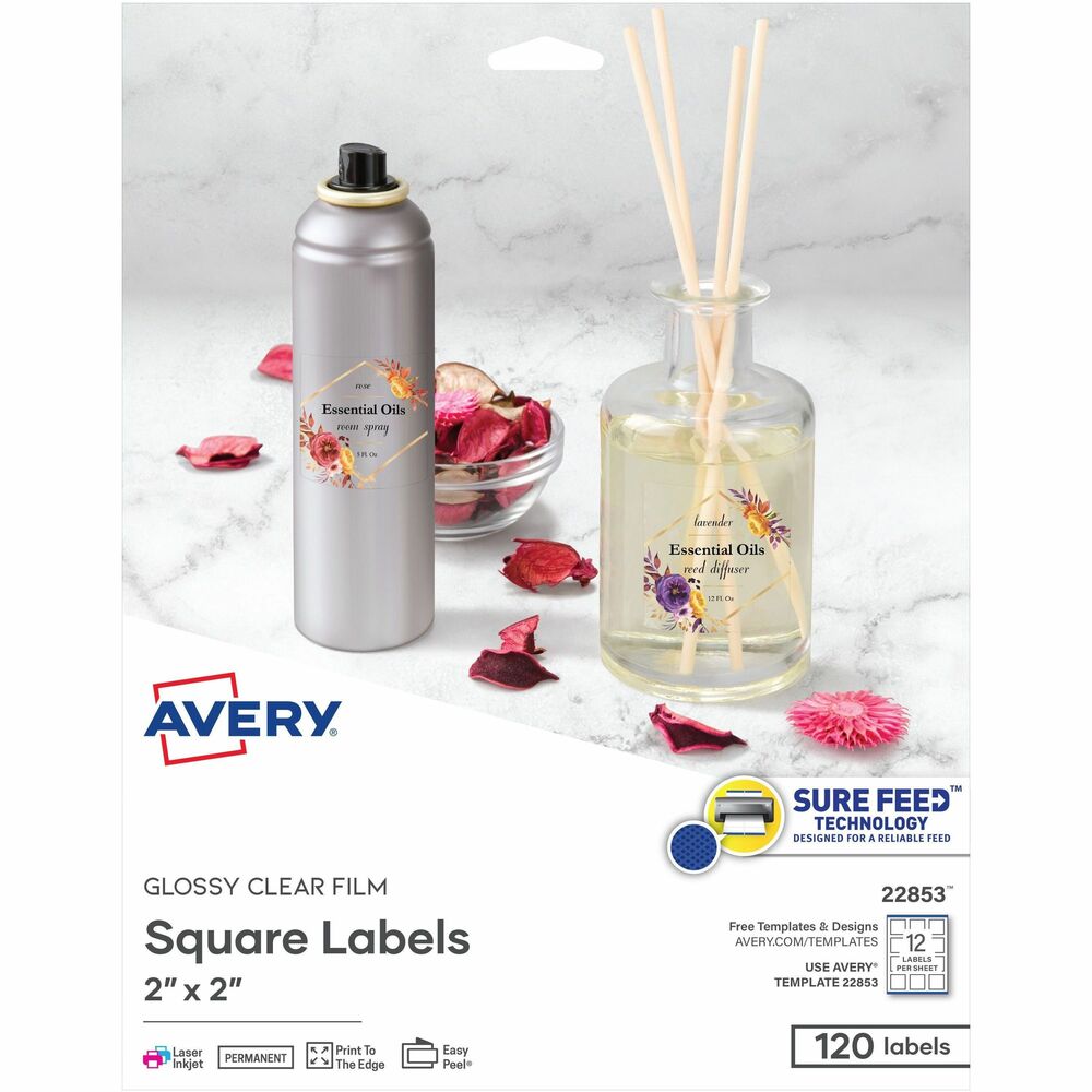 Image of Avery Labels, Square, 12UP, Laser/Inkjet, 2"x2", 120/PK, Glossy CL