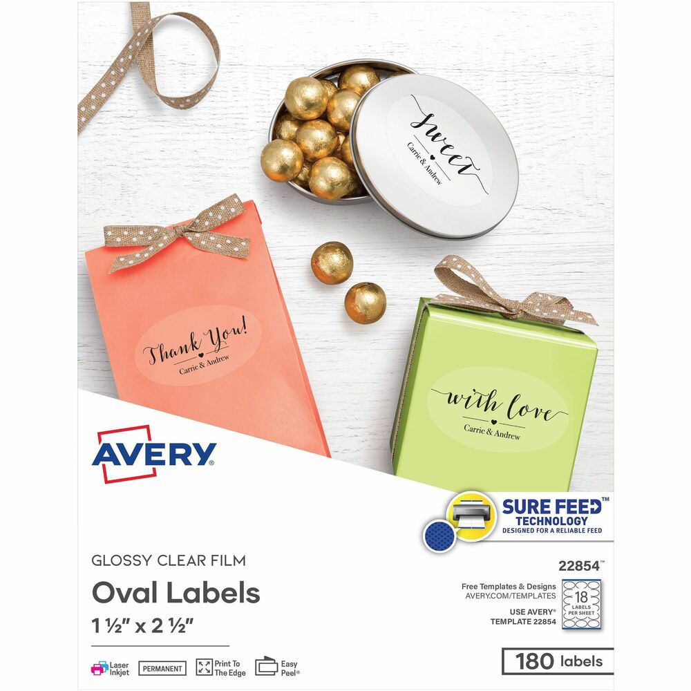 Image of Avery Labels,Oval,18UP,Laser/Inkjet,1-1/2"x2-1/2",180/PK,Glossy CL
