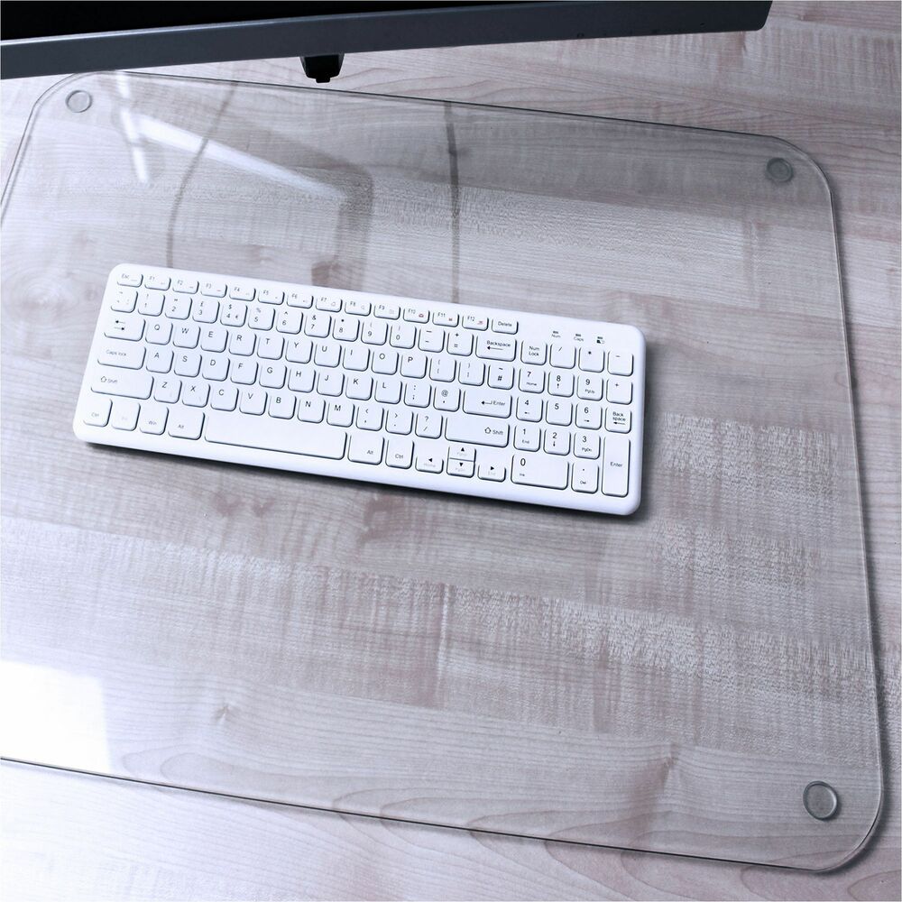 Image of FloorTex Desk Pad w/Silicone Feet, Tempered Glass, 24"Wx19"D, Clear