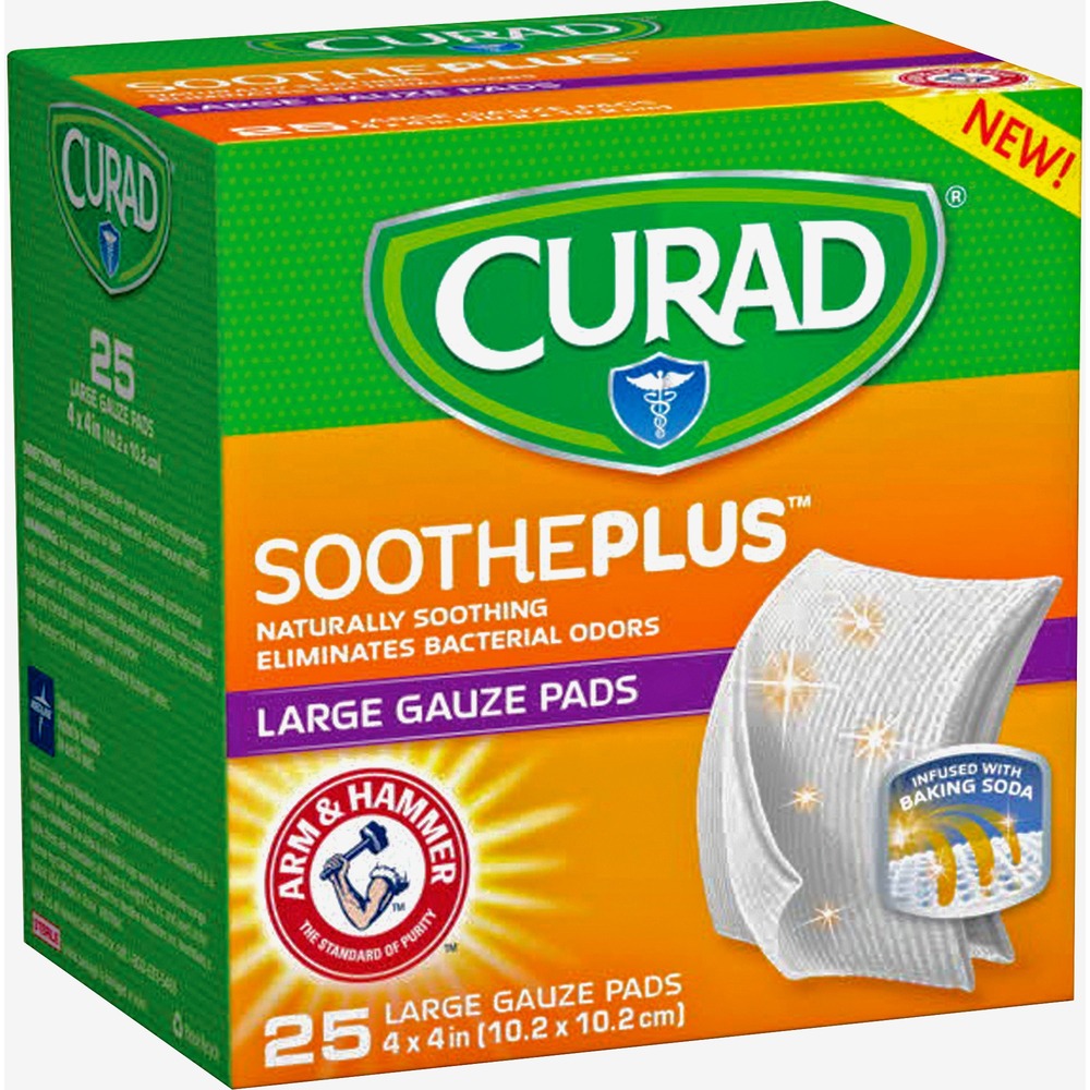 Image of Medline Large Gauze Pads, Soothe Plus, 25-Piece, 4"x4", Assorted