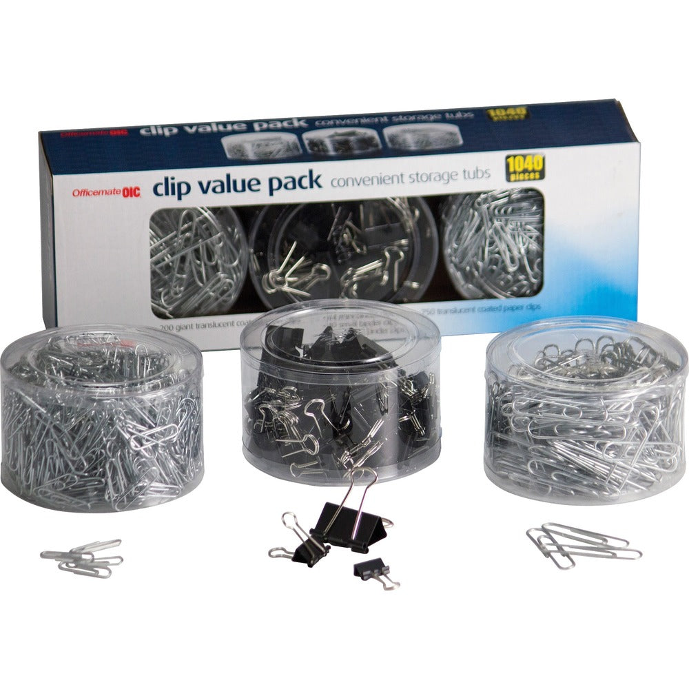 Image of Officemate Clip Value Pack, Storage Tubs,13"Wx12-1/2"Dx12-19/50"H,BK/SR
