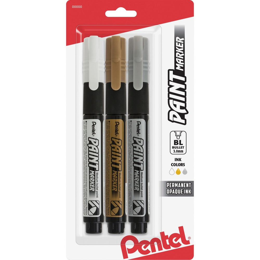 Image of Pentel Paint Marker, Opaque Ink, Medium Bullet Tip, 3/PK, Assorted