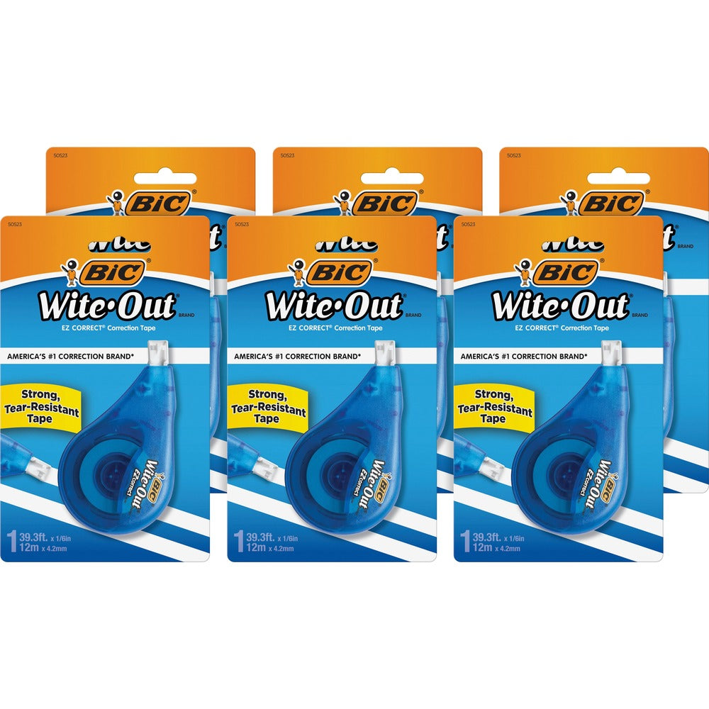 Image of Bic Correction Tape, 1/5"x39.3', Single Line, 6/BX, White