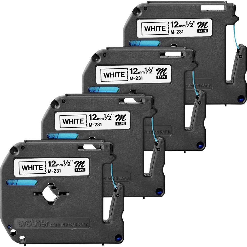 Image of Brother Labeling Tape, Nonlaminated, 1/2" Size, 4/BD, Black/Silver