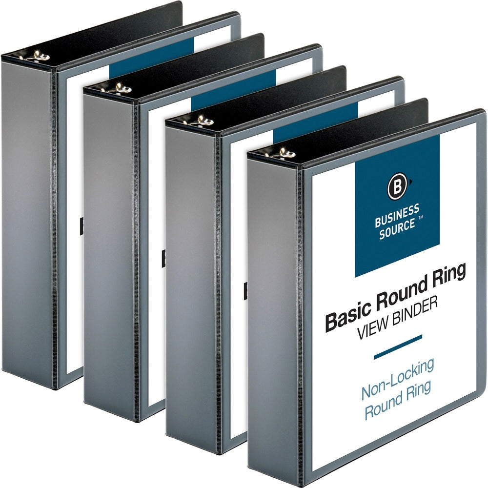 Image of Business Source View Binder, w/ 2 Inside Pockets, 2" Capacity, 4/BD, Black