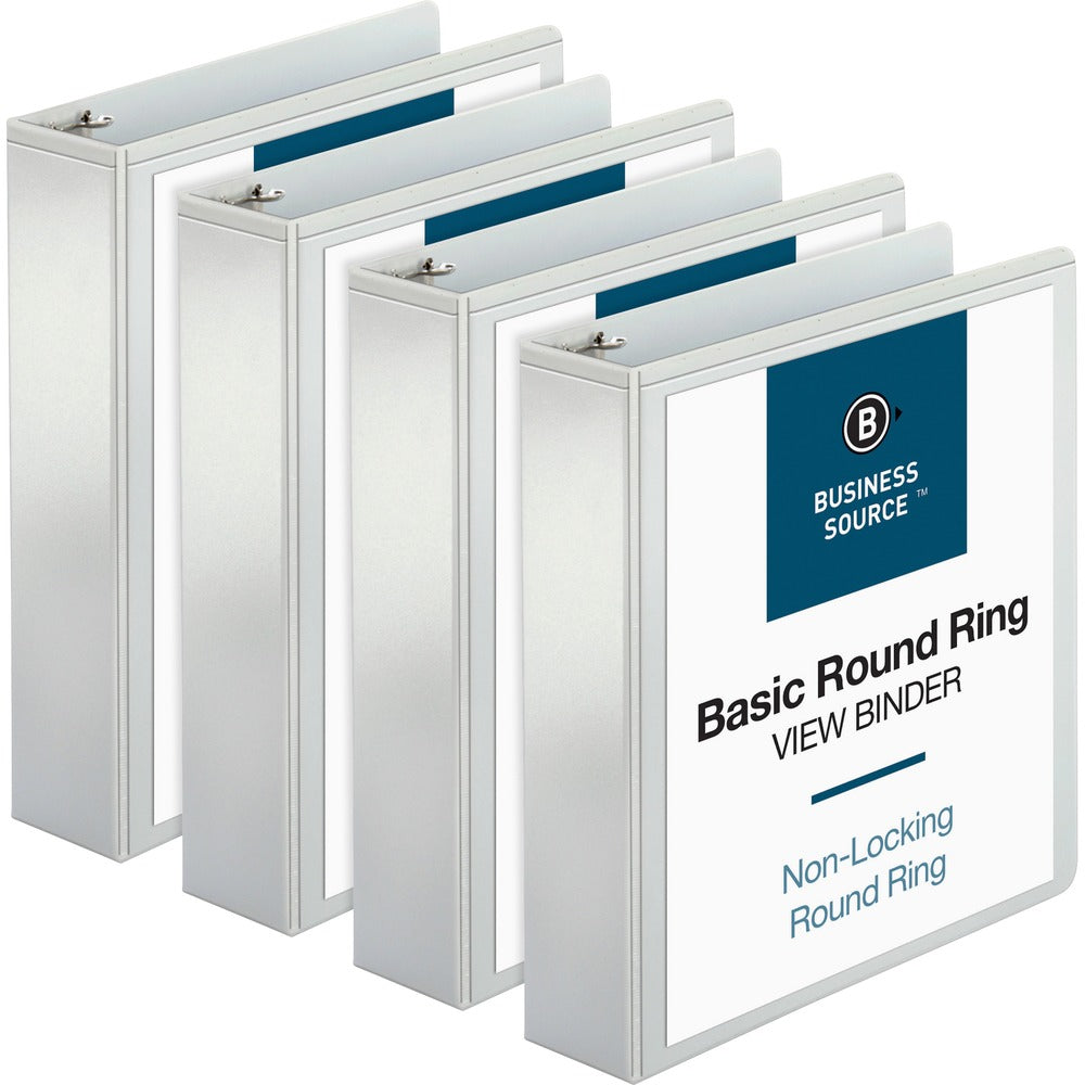 Image of Business Source View Binder, w/ 2 Inside Pockets, 2" Capacity, 4/BD, White