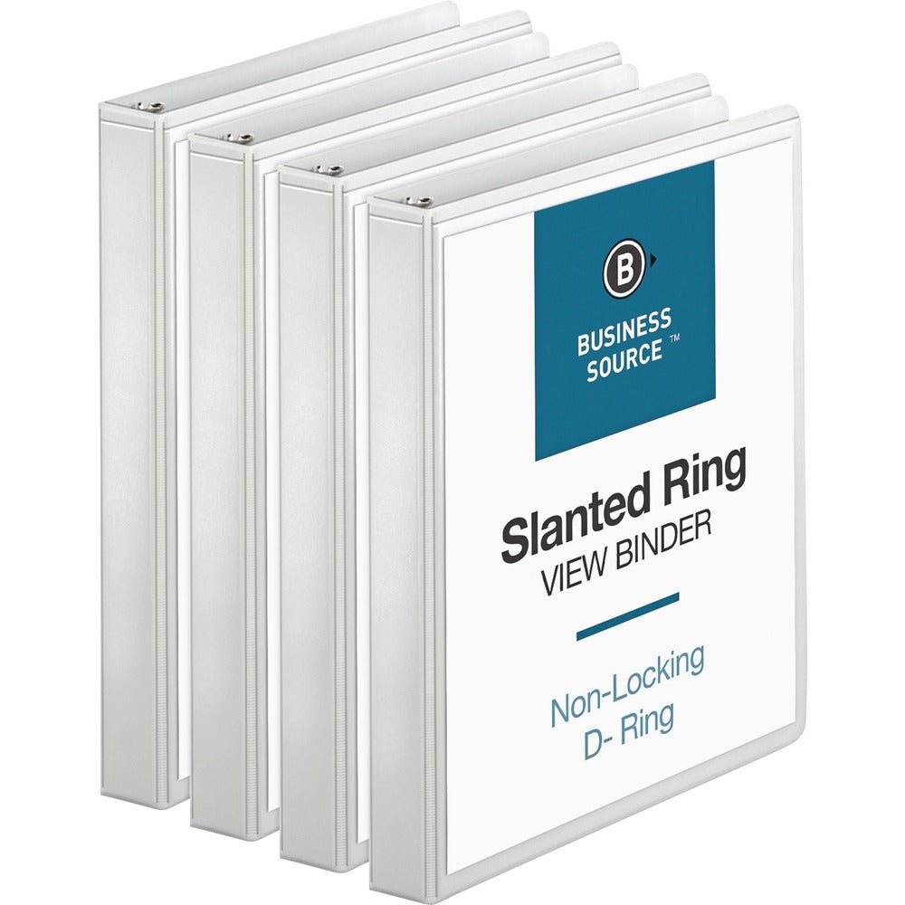 Image of Business Source D-Ring Binders, w/Pockets, 1" Cap, 8-1/2"x11", 4/BD, White