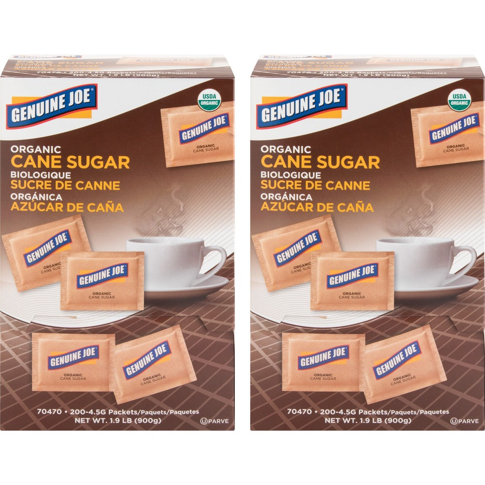 Image of Genuine Joe Turbinado Cane Sugar, Unrefined, 200/BX, 2BX/CT, Brown