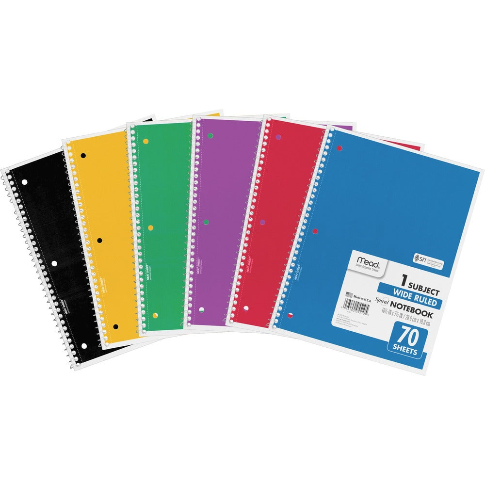 Image of Mead Notebooks,1-Subject,Wide Rule,70 Sht,10-1/2"x8", 6/BD, AST