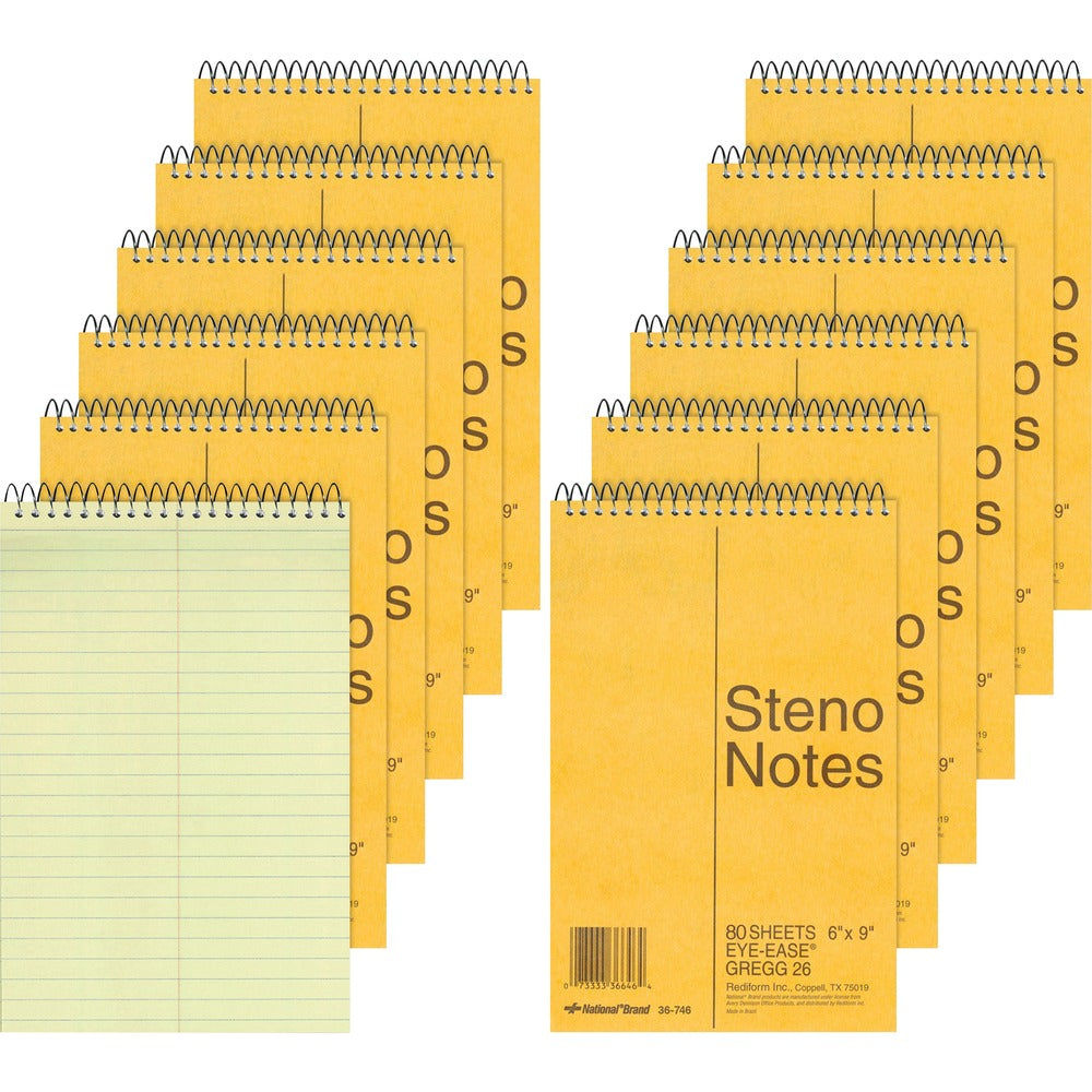 Image of Rediform Steno Books, Gregg Ruled, 80 Sheets, 6"x9", 12/PK, GN Paper