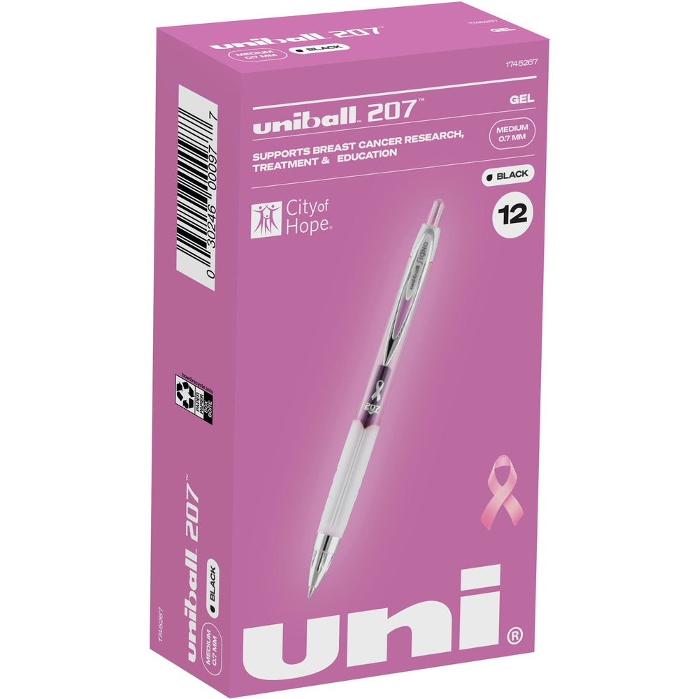 Image of uni-ball Corporation Gel Pens, Super Ink, 0.7mm, 12/BX, Pink Ribbon Barrel/BK Ink