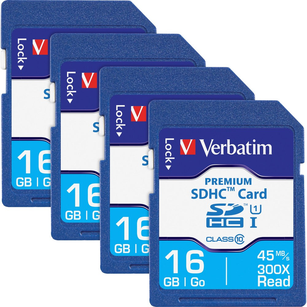 Image of Verbatim SDHC Cards, 6 Hours, Speed Class 10, 16GB, 4/BX