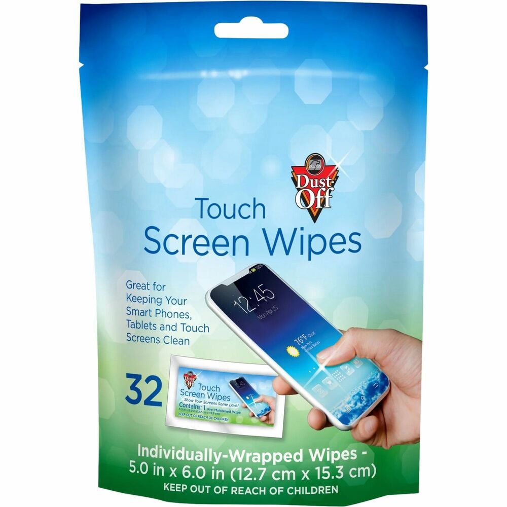 Image of Falcon Touch Screen Wipes, Individual, 5"Wx6"L, 32/PK, White