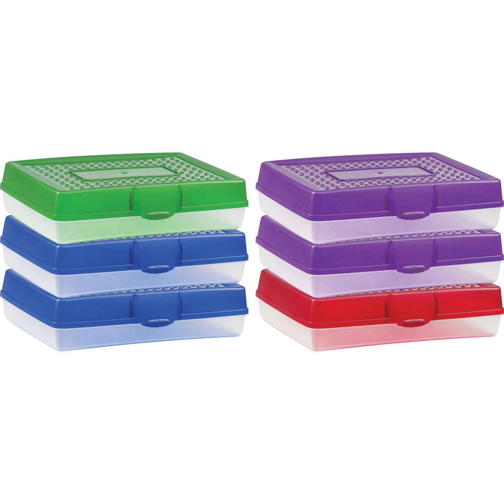 Image of Storex Industries Corporation Large Pencil Box, 11-1/4"Wx7-3/4"Lx2-9/10"H, 6/CT, Assorted