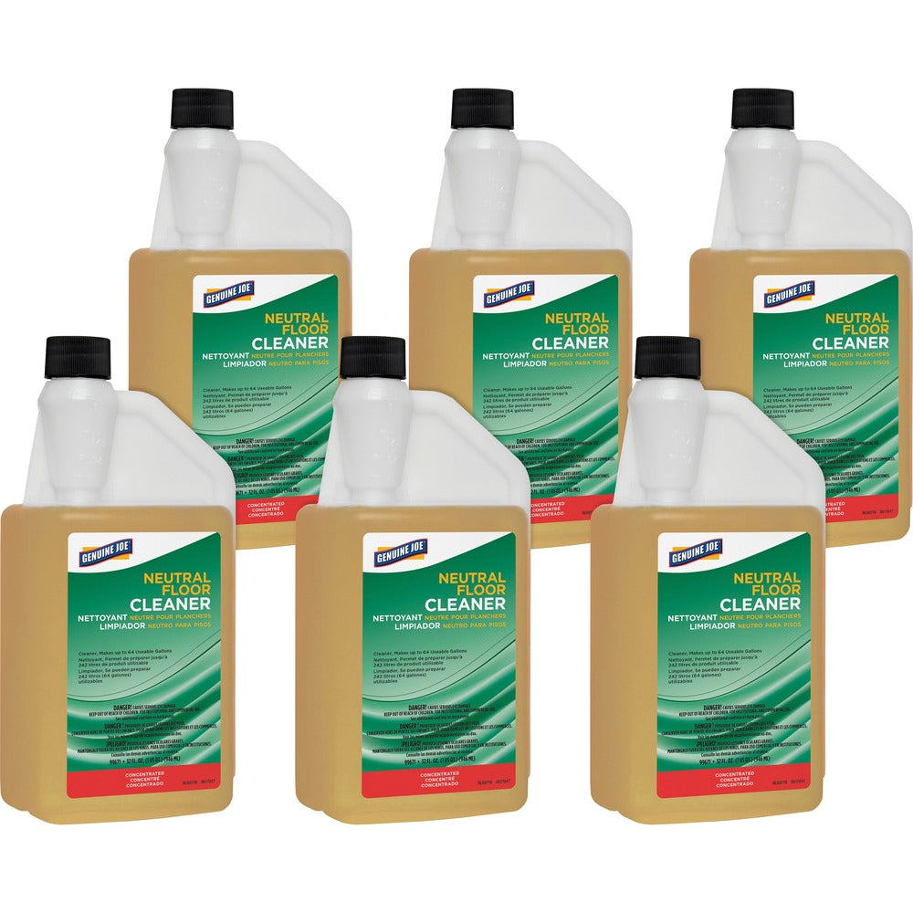 Image of Genuine Joe Floor Cleaner, Concentrated, Neutral pH, 32 oz, 6/CT, Yellow