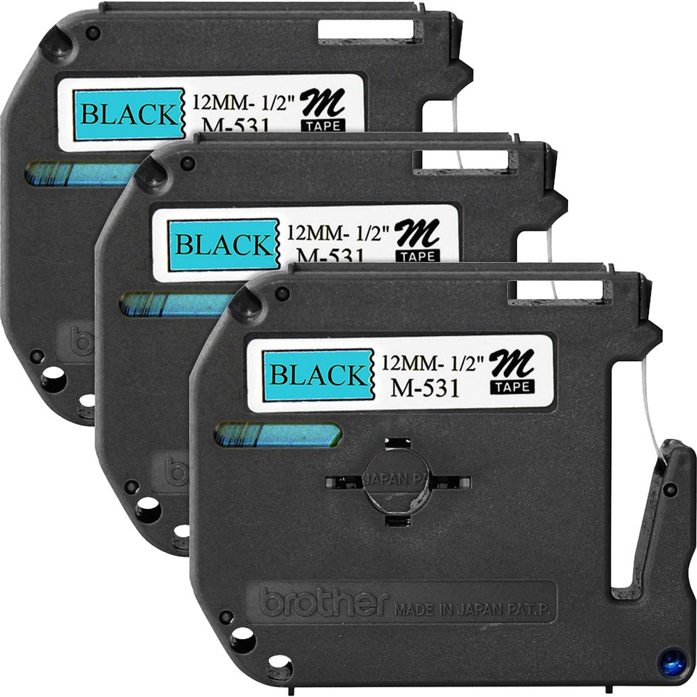 Image of Brother Labeling Tape, Nonlaminated, 1/2" Size, 3/BD, Black/Blue