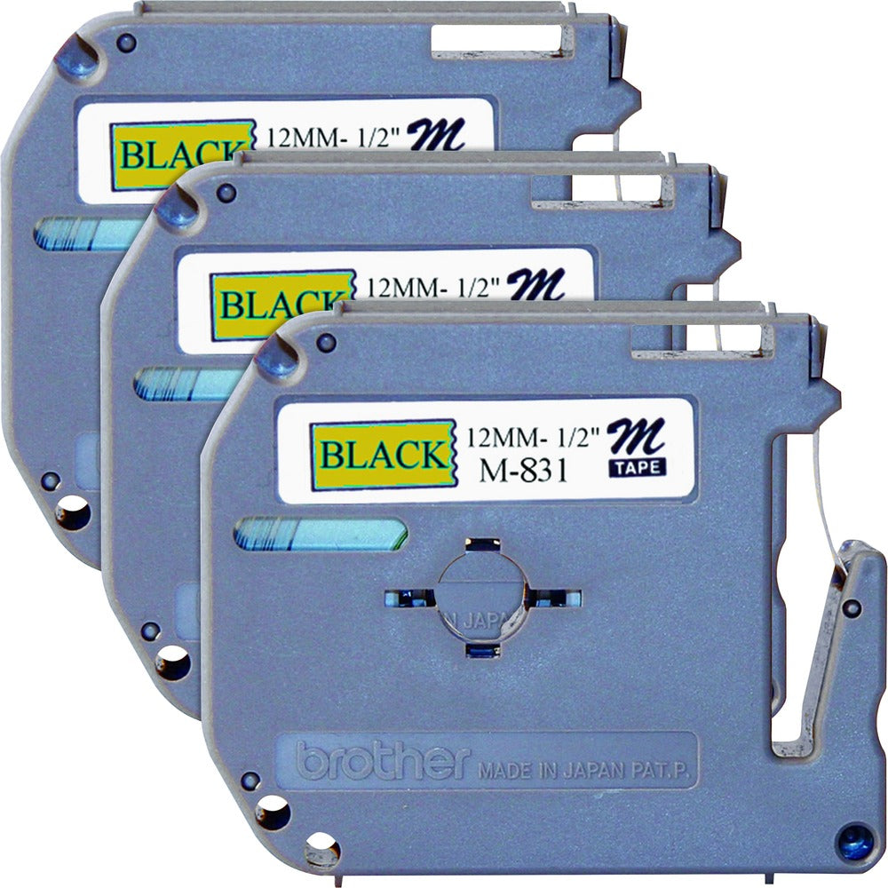 Image of Brother Labeling Tape, Nonlaminated, 1/2" Size, 3/BD, Black/Gold