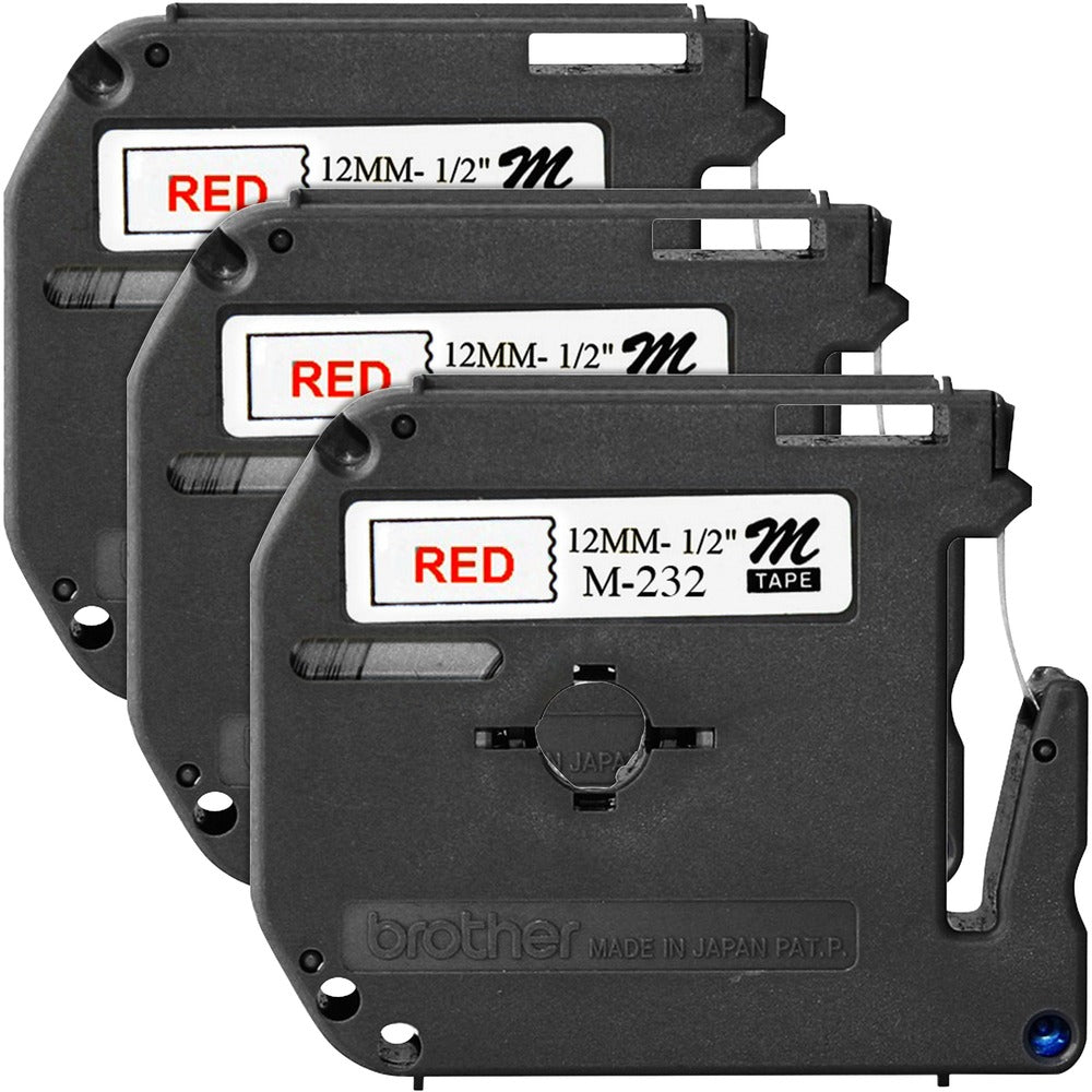 Image of Brother Labeling Tape, Nonlaminated, 1/2" Size, 3/BD, Red/White