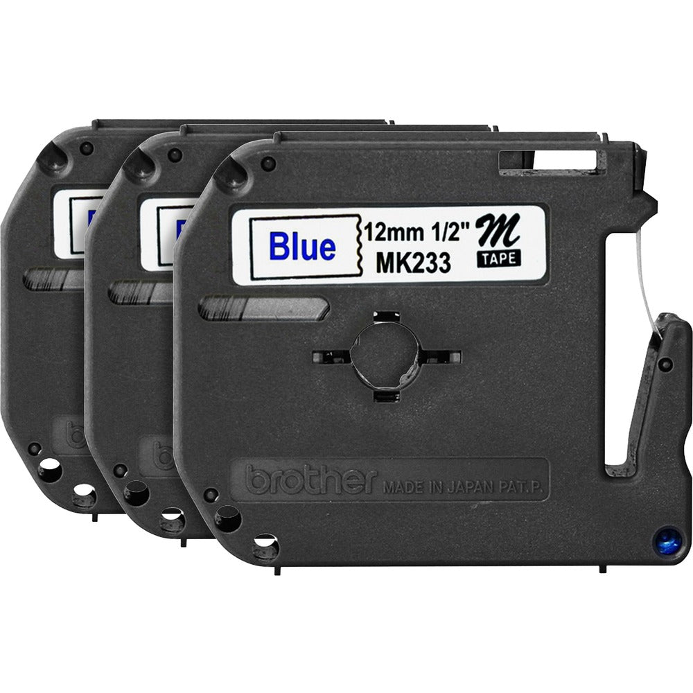 Image of Brother Labeling Tape, Nonlaminated, 1/2" Size, 3/BD, Blue/White