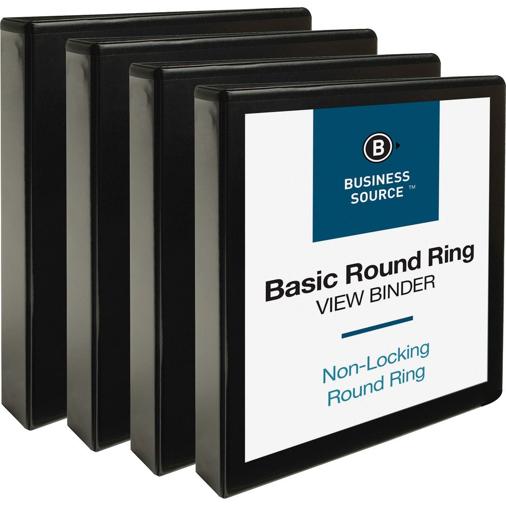Image of Business Source View Binders, w/ 2 Inside Pockets, 1-1/2" Capacity, 4/BD, BK