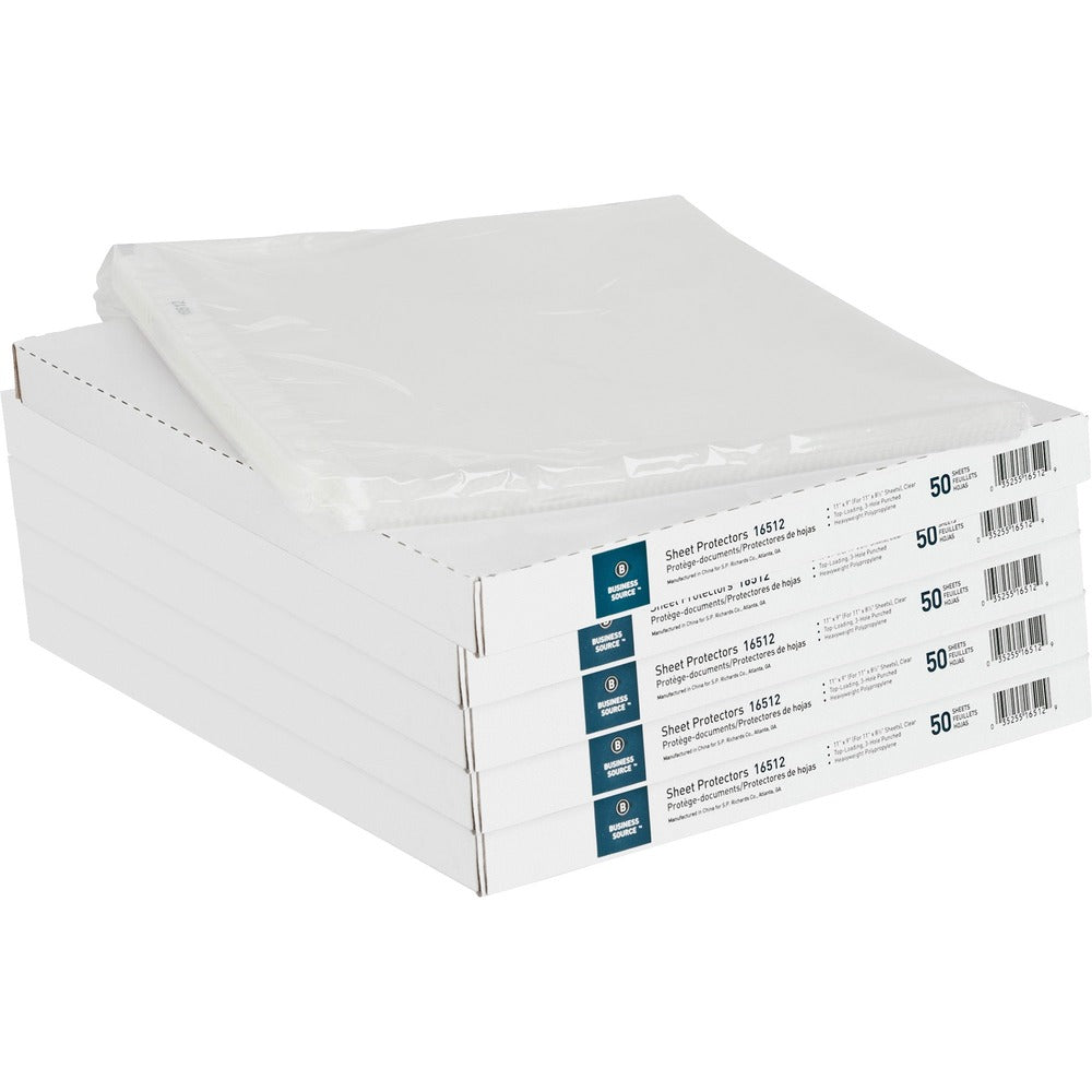 Image of Business Source Sheet Protectors,Top Load,3.3 mil,11"x8-1/2",50/BX,5BX/BD,CL