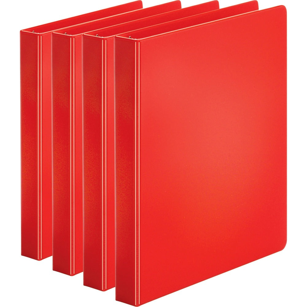 Image of Business Source Binder, Round Rings, 1" Cap, 8-1/2"x11", 4/BD, Red
