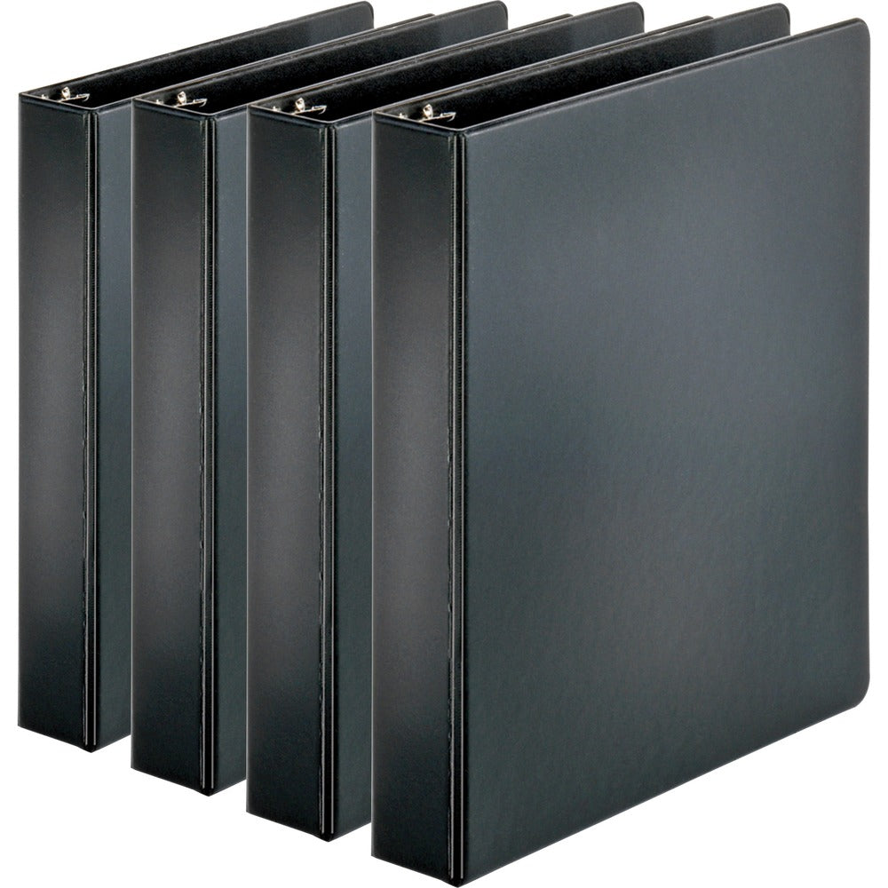 Image of Business Source Binder, Round Rings, 1-1/2" Cap, 8-1/2"x11", 4/BD, Black