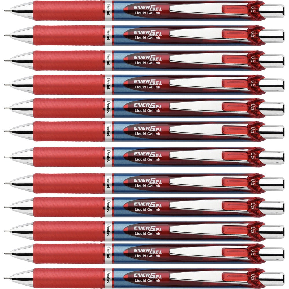 Image of Pentel Gel Pen,Retractable/Refillable,Needle Tip,0.5mm,12/BX,RD Ink