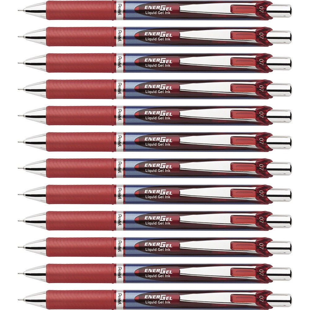 Image of Pentel Gel Pen,Retractable/Refillable,Metal Tip,0.7mm,12/BX,RD Ink