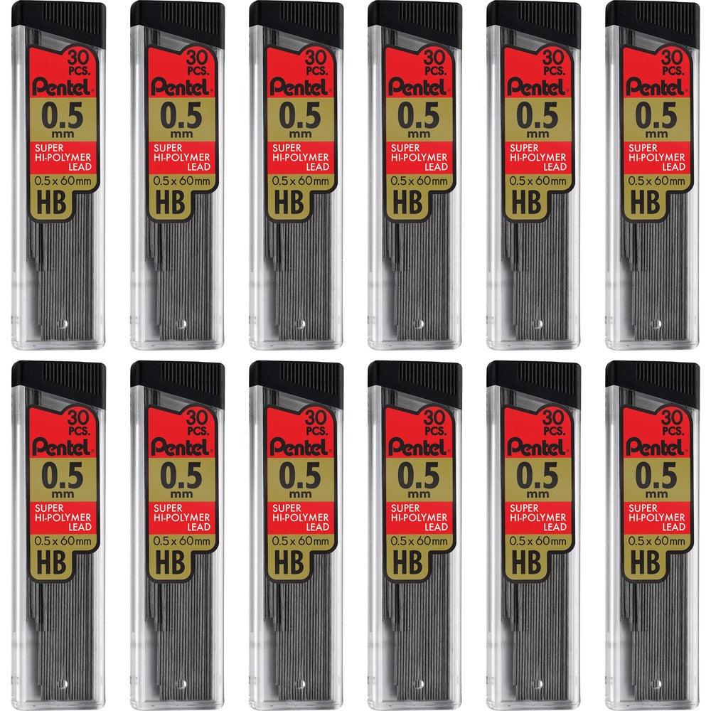 Image of Pentel Hi-Polymer Lead, 0.5 mm, Fine, HB, 30/Tube, 12/BX, Black