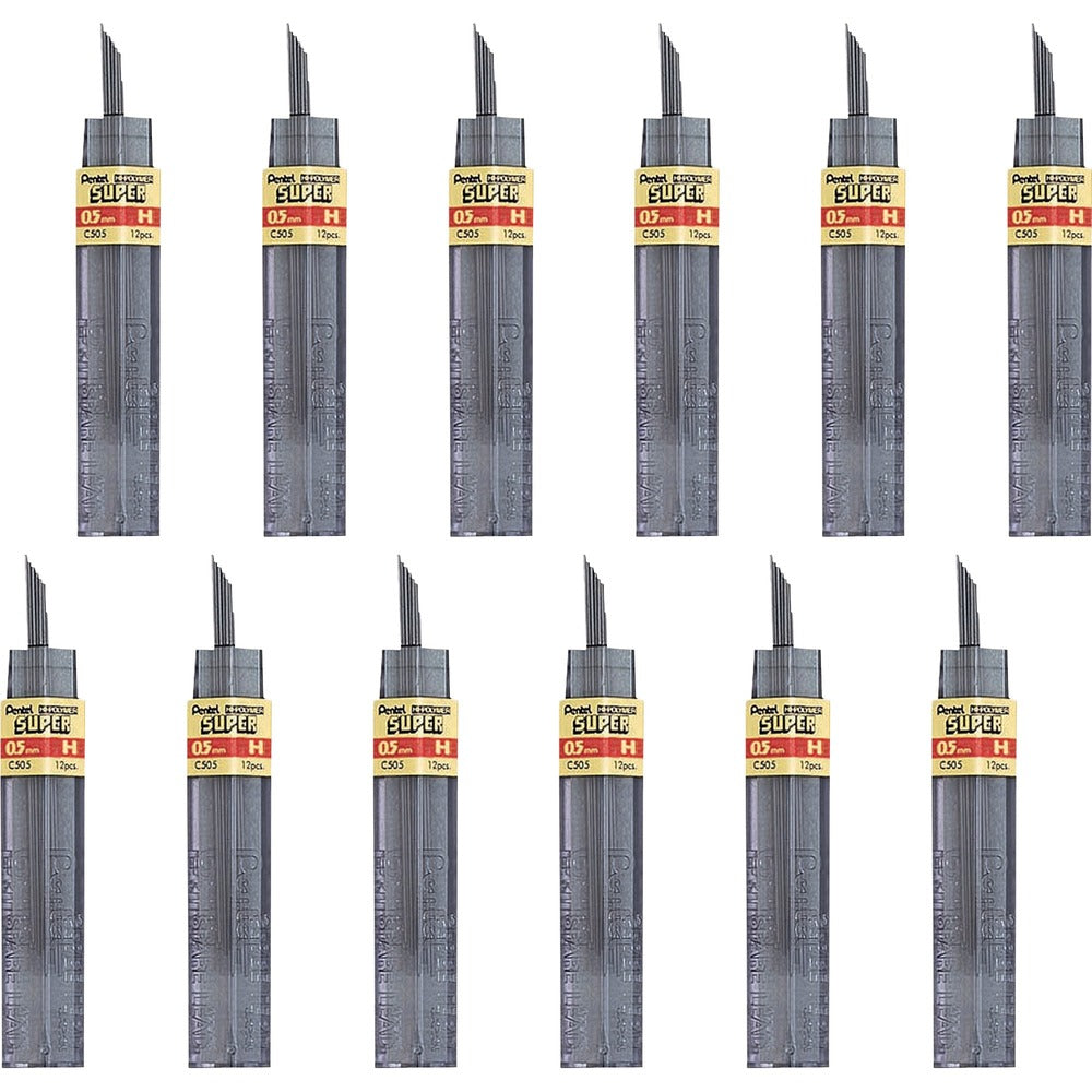Image of Pentel Hi-Polymer Lead, 0.5 mm, Fine, H, 12/Tube, 12/BX, Black