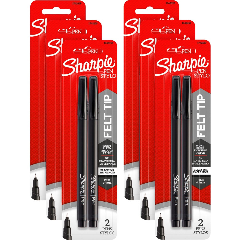 Image of Newell Brands Sharpie Pen, Permanent, Fine Point, 2/Pack, 12/BX, Black